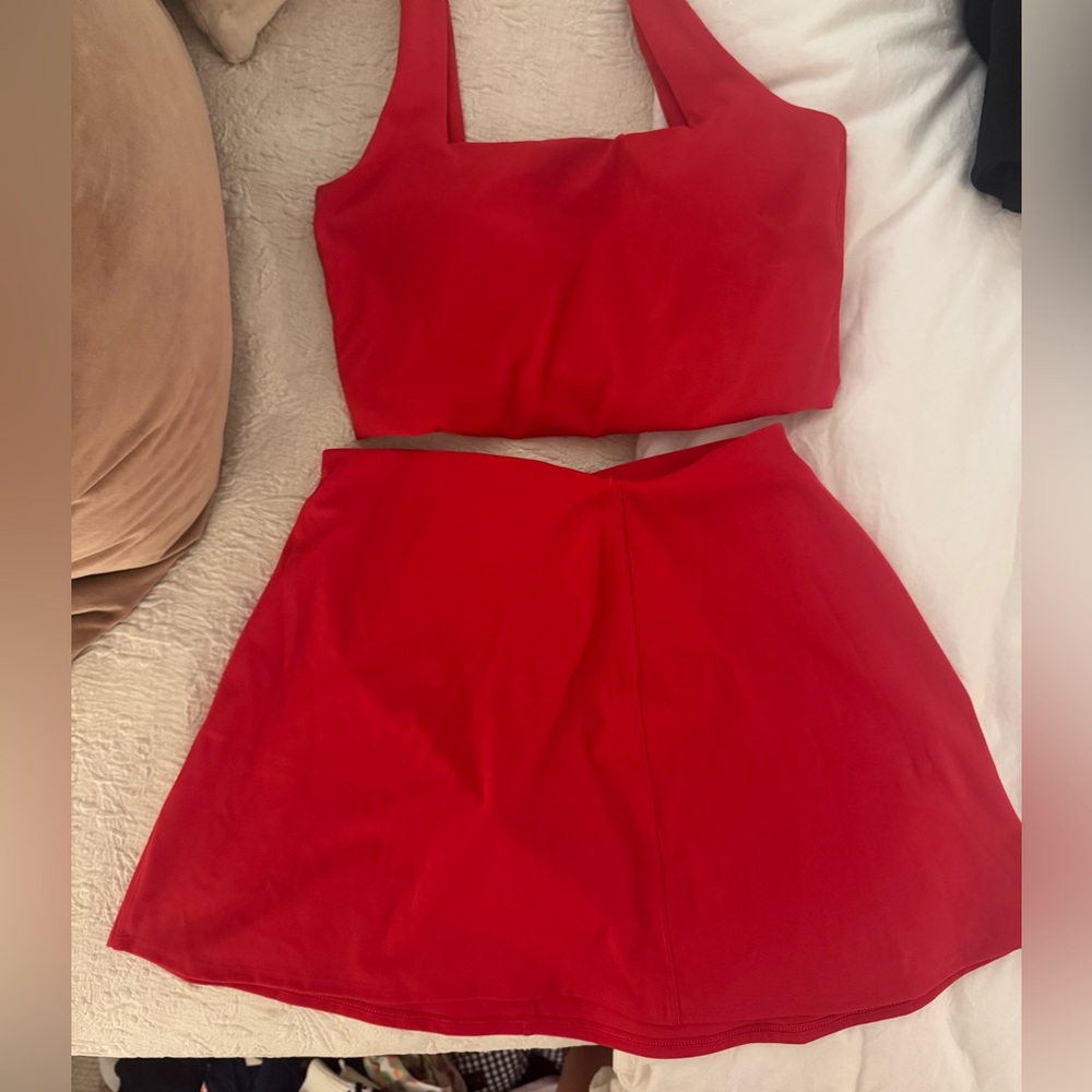 SPANX red athletic skort and top